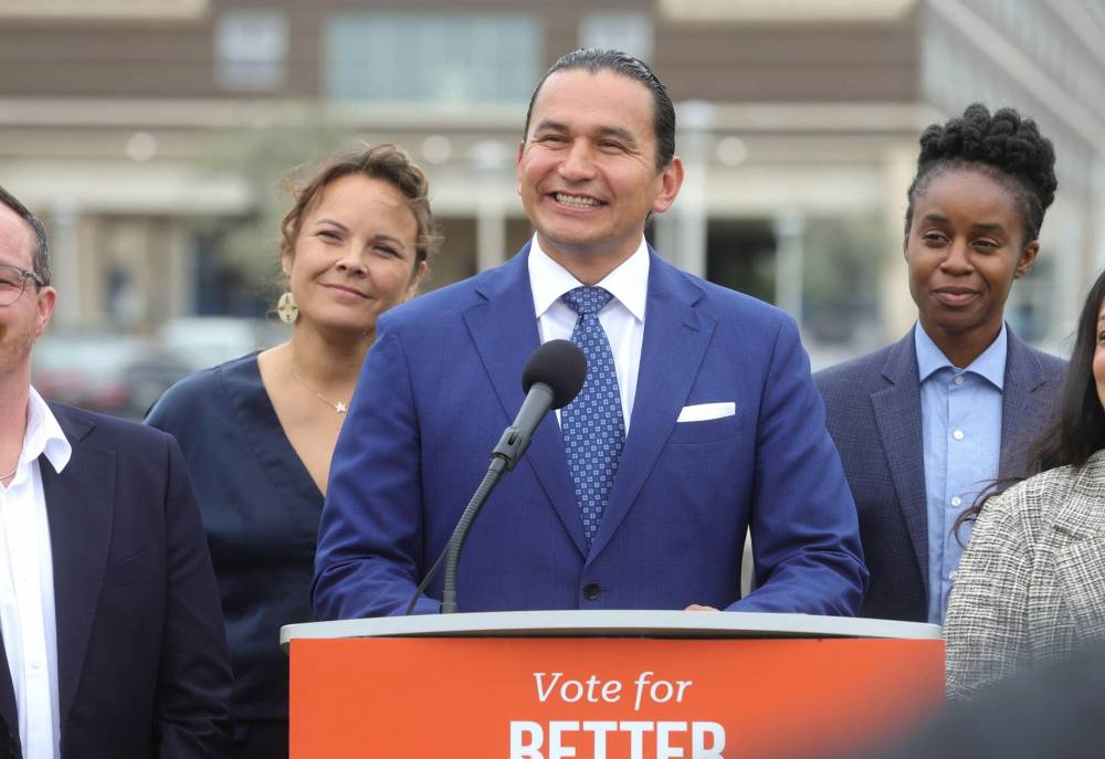 RUTH BONNEVILLE / WINNIPEG FREE PRESS
                                On Monday, a statistical model of electoral projections based on opinion polls, electoral history and demographic data by 338Canada projected 32 seats for Wab Kinew and the NDP, 23 for the PCs and two for the Liberals.
