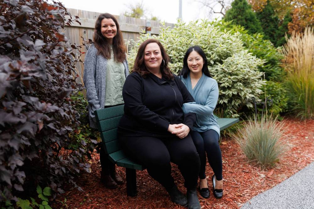 MIKE DEAL / WINNIPEG FREE PRESS
From left: Sarah Morand, a counsellor with WHC’s Dragonfly Support Program, which specializes in pregnancy and infant loss grief counselling, and co-founder’s of ORE-PTLC, Kathryn Flatt, and Malinda Lee, whose son Roy died in childbirth. October is Pregnancy and Infant Loss Awareness Month and The Women’s Health Centre has partnered with a community group called ORE - A Place of Tender Love and Compassion to host a conference and healing gathering for people and families who have lost babies at any stage during or post-pregnancy.