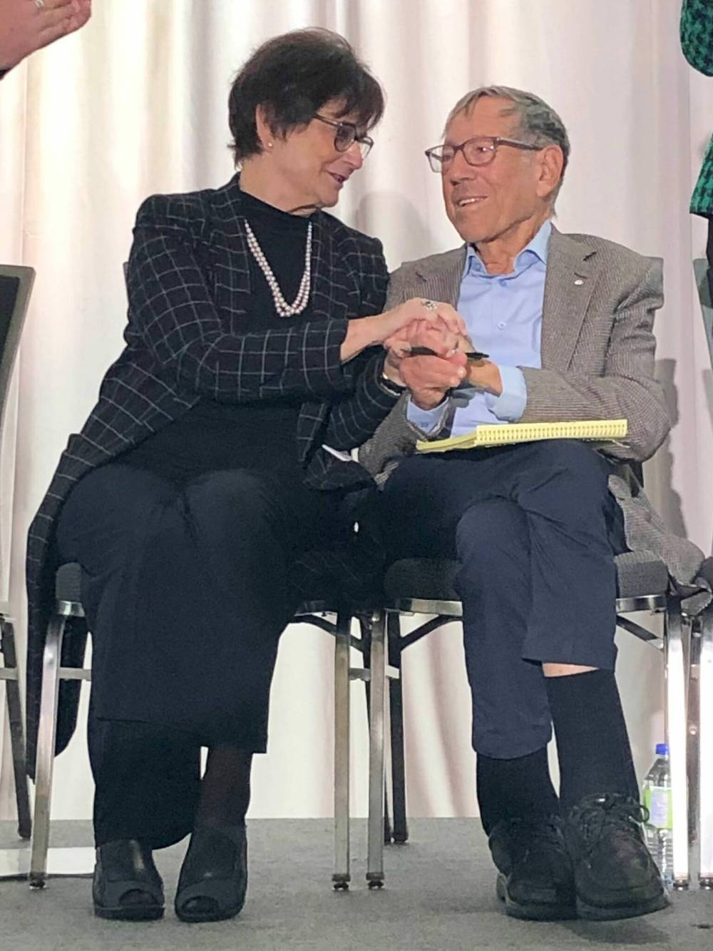 Deborah Lyons (left), the new Special Envoy for Holocaust Remembrance and Combating Antisemitism, with outgoing special envoy Irwin Cotler, following the announcement of her appointment in Ottawa. (John Longhurst / Winnipeg Free Press)
