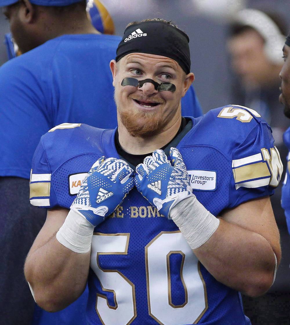JOHN WOODS / CANADIAN PRESS FILES
Adam Bighill shows no sign of slowing down.