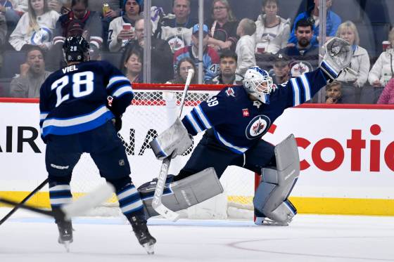 Laurent Brossoit will make his season debut between the pipes for the Jets tonight. (Fred Greenslade / The Canadian Press files)