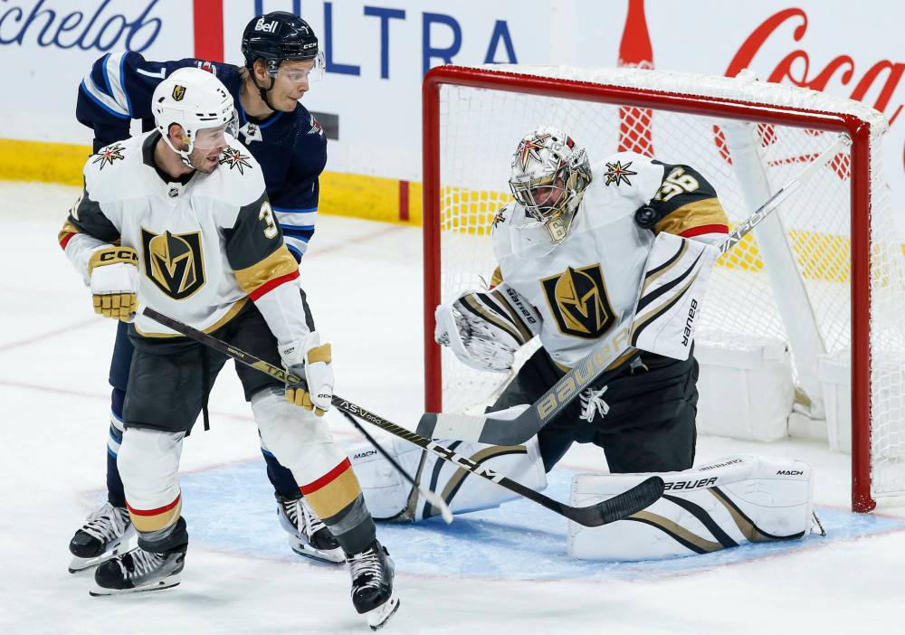 John Woods /THE CANADIAN PRESS
Vegas Golden Knights goaltender Logan Thompson stood tall Thursday making 36 saves to lead his team to victory.