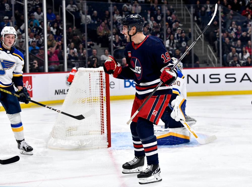 Fred Greenslade / THE CANADIAN PRESS
David Gustafsson celebrates after opening the scoring Tuesday night against the St. Louis Blues.