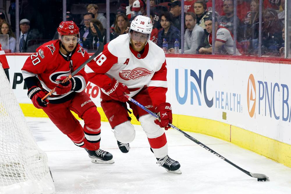 Karl B DeBlaker / The Associated Press files
Andrew Copp (right) is playing a leading role on a Detroit Red Wings team that is off to a quick start in the young NHL season.