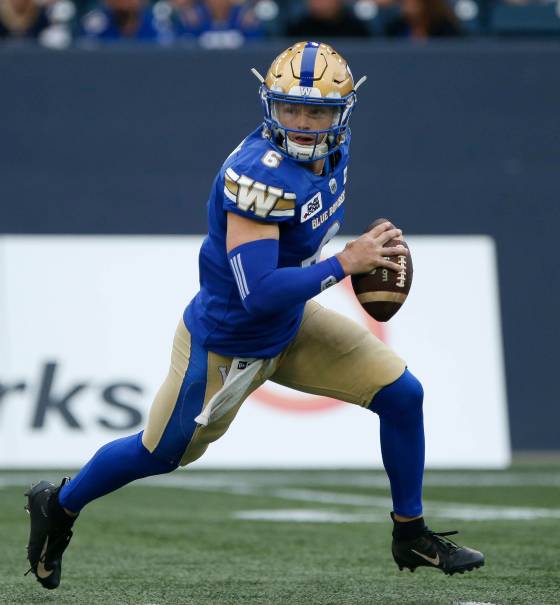 Bombers QB Dru Brown gets the start against the Calgary Stampeders. (John Woods / The Canadian Press files)