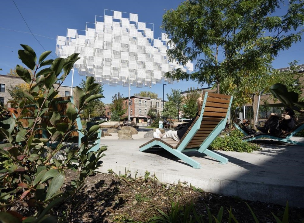 Place de Fleurs de Macadam is seen Wednesday, October 4, 2023 in Montreal. The city has announced it will add 30 so-called sponge parks as well as sidewalks and streets designed to soak up water during heavy rainfalls.THE CANADIAN PRESS/Ryan Remiorz