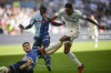 Marseille's Pierre-Emerick Aubameyang shoots the ball during the French League One soccer match between Marseille and Le Havre at the Velodrome stadium in Marseille, France, Sunday, Oct. 8, 2023. (AP Photo/Daniel Cole)