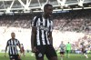 Newcastle's Alexander Isak celebrates scoring their side's first goal of the game during the English Premier League soccer match between West Ham United and Newcastle United at the London Stadium, London, Sunday, Oct. 8, 2023. (Zac Goodwin/PA via AP)