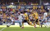 Aston Villa's Pau Torres scores his side's first goal of the game, during the English Premier League soccer match between Wolverhampton Wanderers and Aston Villa, at Molineux, in Wolverhampton, England, Sunday, Oct. 8, 2023. (Tim Goode/PA via AP)