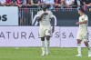 Roma's Romelo Lukaku celebrates scoring during the Italian Serie A soccer match between Cagliari and AS Roma, at the Unipol Domus Stadium in Cagliari, Italy, Sunday, Oct. 8, 2023. (Gianluca Zuddas/LaPresse via AP)