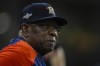 Houston Astros manager Dusty Baker Jr. watches during the fourth inning in Game 2 of an American League Division Series baseball game against the Minnesota Twins in Houston, Sunday, Oct. 8, 2023. (AP Photo/Kevin M. Cox)