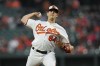 Baltimore Orioles starting pitcher Dean Kremer throws to the Boston Red Sox during the first inning of a baseball game, Thursday, Sept. 28, 2023, in Baltimore. (AP Photo/Julio Cortez)