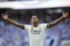 Real Madrid's Jude Bellingham celebrates after scoring his side's opening goal during Spanish La Liga soccer match between Real Madrid and Osasuna at the Santiago Bernabéu stadium in Madrid, Spain, Saturday, Oct. 7, 2023. (AP Photo/Jose Breton)
