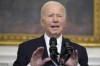 President Joe Biden speaks in the State Dining Room of the White House, Saturday, Oct. 7, 2023, in Washington. The militant Hamas rulers of the Gaza Strip have carried out an unprecedented, multifront attack on Israel, firing thousands of rockets as dozens of Hamas fighters infiltrated the heavily fortified border in several locations and catching the country off-guard on a major holiday. (AP Photo/Manuel Balce Ceneta)