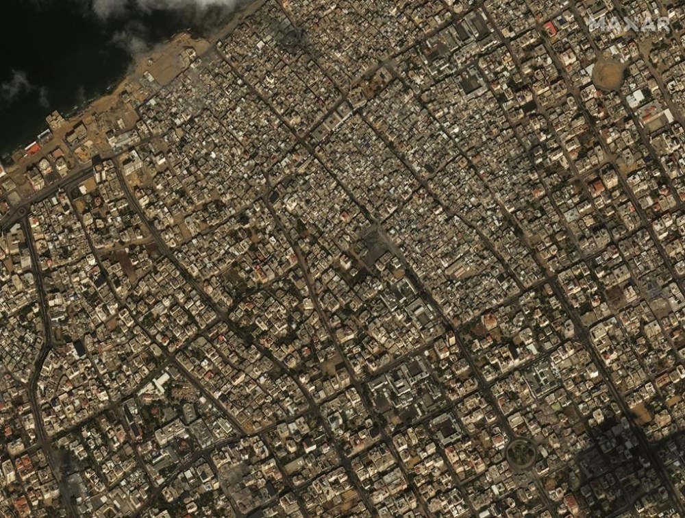 This image provided by Maxar Technologies, shows an overview of the Rimal district in Gaza City, Tuesday Oct. 10, 2023. (Satellite image ©2023 Maxar Technologies via AP)