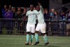 Pacific FC's Eric Lajeunesse, left, and Adonijah Reid celebrate a goal against the TSS Rovers during second half Canadian Championship quarterfinal soccer action in Langford, B.C., on Wednesday, May 10, 2023. Adonijah Reid scored the game winner just a minute into stoppage time as Pacific FC defeated York United FC 1-0 in a play-in round match on Wednesday in Canadian Premier League action. THE CANADIAN PRESS/Chad Hipolito