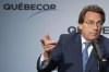 Quebecor president and CEO Pierre Karl Peladeau speaks following the media company’s annual meeting Thursday, May 11, 2023 in Montreal. Quebecor Inc. is launching its mobile virtual network operator (MVNO) service and extending coverage across Canada for customers of its recently acquired Freedom Mobile brand, among others. THE CANADIAN PRESS/Christinne Muschi