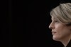 Foreign Affairs Minister Melanie Joly listens to a question during a news conference concerning the situation in the Middle East on Wednesday, October 11, 2023 in Ottawa. Joly is visiting Israel and Jordan to hold talks on the impacts of Hamas' attack on Israel and the deteriorating humanitarian situation in Gaza. THE CANADIAN PRESS/Adrian Wyld