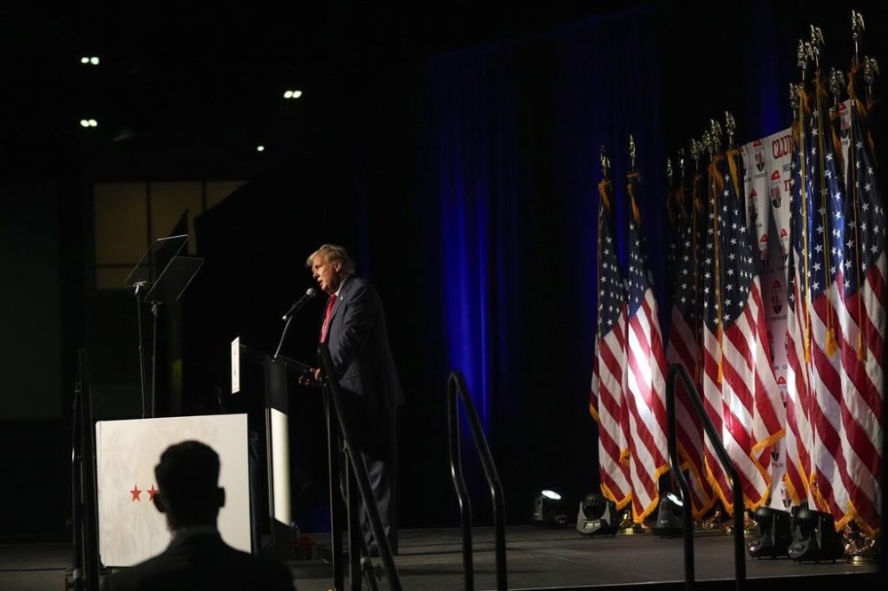 Republican presidential candidate former President Donald Trump speaks Wednesday, Oct. 11, 2023, at Palm Beach County Convention Center in West Palm Beach, Fla. (AP Photo/Rebecca Blackwell)