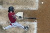 Arizona Diamondbacks' Corbin Carroll hits a single during the seventh inning of a Game 1 of their National League wildcard baseball series against the Milwaukee Brewers Tuesday, Oct. 3, 2023, in Milwaukee. (AP Photo/Morry Gash)