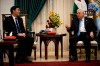 FILE - Palestinian President Mahmoud Abbas, right, speaks with Chinese Middle East envoy Zhai Jun, during a meeting at the President's office in the West Bank city of Ramallah, Dec. 7, 2019. Its Middle East envoy, Zhai Jun, talked to Palestinian and Egyptian officials by phone this past week, calling for an immediate cease-fire and humanitarian support for the Palestinian people. Zhai also phoned Israeli officials to say China “has no selfish interests on the Palestinian issue but has always stood on the side of peace, on the side of fairness and justice.” He said “China is willing to work with the international community to promote peace and encourage talks.” (AP Photo/Majdi Mohammed, File)