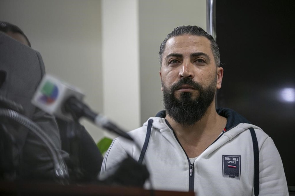 Oday Al-Fayoume, father of Wadea Al-Fayoume, 6, attends a news conference at the Muslim Community Center on Chicago's Northwest Side, Sunday, Oct. 15, 2023. Authorities say a 71-year-old Illinois man has been charged with a hate crime, accused of fatally stabbing a 6-year-old boy and seriously wounding a 32-year-old woman, in Plainfield Township, because of their Islamic faith and the Israel-Hamas war. The Council on American-Islamic Relations identified the victims as Wadea Al-Fayoume and his mother. (Jim Vondruska/Chicago Sun-Times via AP)