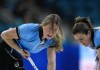 Quebec third Emily Riley, left, and second Alanna Routledge sweep while playing Prince Edward Island at the Scotties Tournament of Hearts, in Kamloops, B.C., Wednesday, Feb. 22, 2023. Canada remained unbeaten at the world mixed curling championship on Thursday by posting a 12-6 victory over Hungary at Curl Aberdeen. THE CANADIAN PRESS/Darryl Dyck