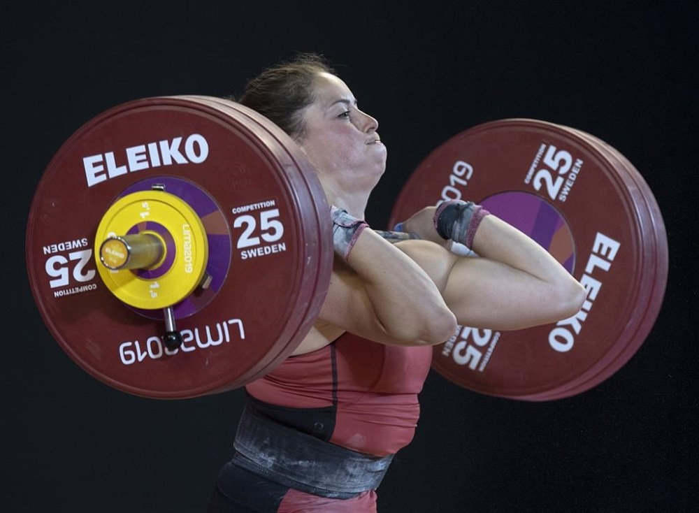 Maude Charron, from Rimouski, Que. competes in the women's 64-kilogram weightlifting event at the Pan Am Games in Lima, Peru on Monday, July 29, 2019. The 2023 Pan American Games will take place in Santiago, Chile from Oct. 20 to Nov. 5. CANADIAN PRESS/Andrew Vaughan