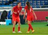 Canada's Christine Sinclair (right) celebrates with Julia Grosso, who scored the winning penalty kick goal against Sweden, during the women's soccer gold medal game at the Tokyo Olympics in Yokohama, Japan on Aug. 6, 2021. The star Canadian soccer player has announced her retirement. THE CANADIAN PRESS/Adrian Wyld