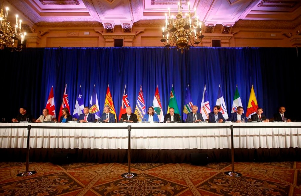 Canada's premiers have sent a letter to Prime Minister Justin Trudeau asking the federal government to extend the Jan. 18, 2024 repayment period for one more year for interest-free loans to small businesses and not-for-profits. Canada’s premiers P.J. Akeeagok, Premier of Nunavut, from left, Caroline Cochrane, Premier of the Northwest Territories, Danielle Smith, Premier of Alberta, Dennis King, Premier of Prince Edward Island, Tim Houston, Vice-Chair of the Council of the Federation and Premier of Nova Scotia, Doug Ford, Premier of Ontario, Heather Stefanson, Chair of the Council of the Federation and Premier of Manitoba, François Legault, Premier of Québec, Blaine Higgs, Premier of New Brunswick, David Eby, Premier of British Columbia, Scott Moe, Premier of Saskatchewan, Andrew Furey, Premier of Newfoundland and Labrador, and Ranj Pillai, Premier of Yukon, during the closing news conference at the Council of the Federation Canadian premiers meeting at The Fort Garry Hotel in Winnipeg, Wednesday, July 12, 2023. THE CANADIAN PRESS/John Woods