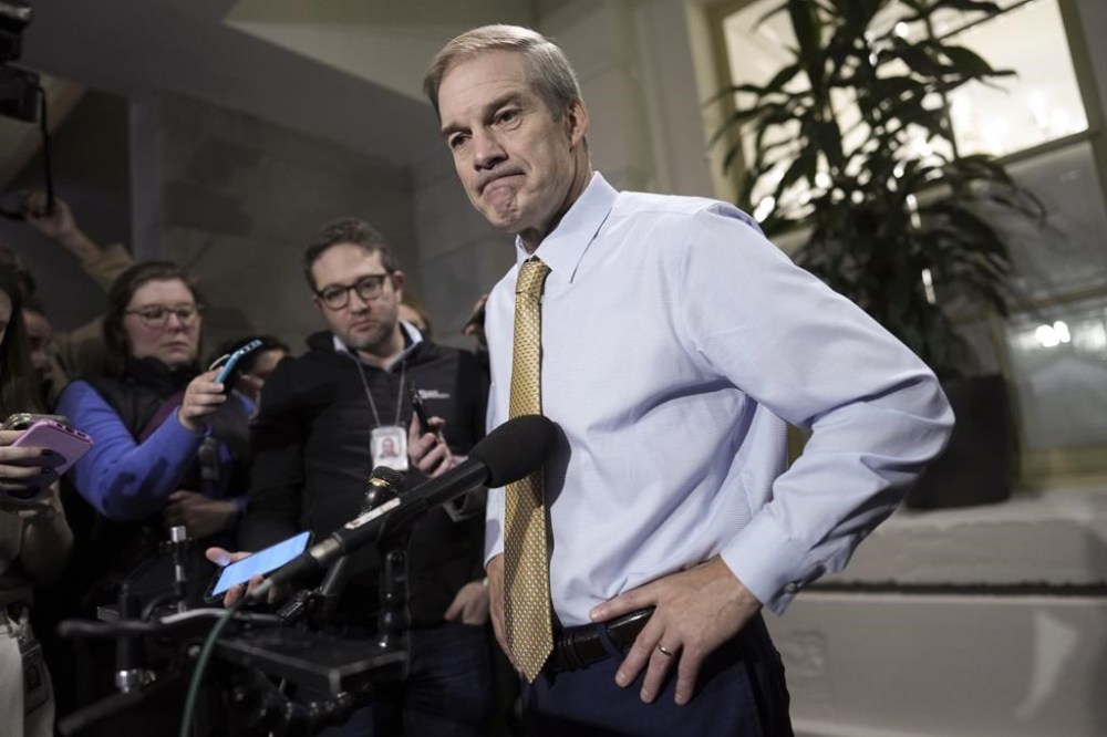 Rep. Jim Jordan, R-Ohio, speaks to the media after House Republicans met behind closed doors, at the Capitol in Washington, Friday, Oct. 20, 2023. Republicans have dropped Jordan as their nominee for House speaker in a private meeting. This comes after Jordan failed Friday in a third try for the speaker's gavel. (AP Photo/J. Scott Applewhite)