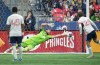 Los Angeles FC goalkeeper Maxime Crepeau, back, stops Vancouver Whitecaps' Ryan Gauld's penalty kick during the first half of an MLS soccer match, in Vancouver, B.C., Saturday, Oct. 21, 2023. THE CANADIAN PRESS/Darryl Dyck