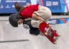 Canada's Fay De Fazio Ebert, of Toronto, skates her way to the gold medal in Women's Park Skateboarding at the Pan American Games in Santiago, Chile on Sunday Oct. 22, 2023. She is wearing a feather from her pet duck Richard in her helmet. THE CANADIAN PRESS/Frank Gunn