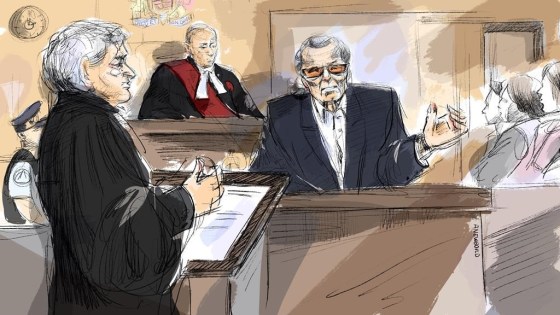 From left: Lawyer Brian Greenspan , Justice Robert Goldstein and Peter Nygard attend Nygard's sexual assault trial in Toronto on Wednesday. (Alexandra Newbould / The Canadian Press)