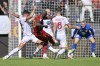 Roma's Romelu Lukaku takes a shot on goal, during the Italian Serie A soccer match between AS Roma and AC Monza, at Stadio Olimpico, in Rome, Sunday, Oct. 22, 2023. (Alfredo Falcone/LaPresse via AP)