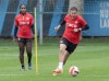 Canada’s national women’s soccer team captain Christine Sinclair, right, does a drill during the team’s practice Thursday, October 26, 2023 in Montreal.THE CANADIAN PRESS/Ryan Remiorz