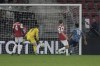 Aston Villa's Ollie Watkins, right, scores his side's third goal during the Conference League group E soccer match between AZ Alkmaar and Aston Villa at the AZ stadium in Alkmaar, Netherlands, Thursday, Oct. 26, 2023. (AP Photo/Patrick Post)