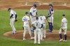 Texas Rangers starting pitcher Nathan Eovaldi (17) leaves the game during the fifth inning in Game 1 of the baseball World Series against the Arizona Diamondbacks Friday, Oct. 27, 2023, in Arlington, Texas. (AP Photo/Tony Gutierrez)