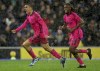 Fulham's Joao Palhinha, left, celebrates after scoring his side's first goal, during the English Premier League soccer match between Brighton & Hove Albion and Fulham, at the AMEX, in Brighton, England, Sunday, Oct. 29, 2023. (Steven Paston/PA via AP)
