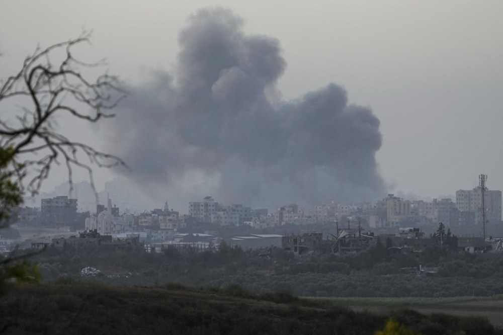 Smoke rises following an Israeli bombardment in the Gaza Strip, as seen from southern Israel, Sunday, Oct. 29, 2023. (AP Photo/Maya Alleruzzo)