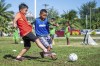 In this photo provided by the Marshall Islands Soccer Federation, children play with a soccer ball in Majuro, Marshall Islands, on Aug. 3, 2023. The Marshall Islands has no soccer team, and is often referred to as the 