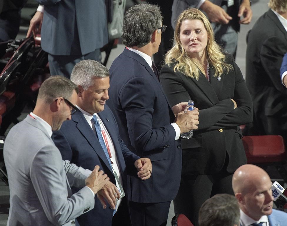Toronto Maple Leafs assistant general manager Hayley Wickenheiser takes part in the first round of the NHL draft in Montreal, Thursday, July 7, 2022. THE CANADIAN PRESS/Graham Hughes.