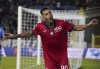 Atalanta's Gianluca Scamacca celebrates after scoring his side's opening goal during the Serie A soccer match between Empoli and Atalanta at the Castellani stadium in Empoli, Italy, Monday, Oct. 30, 2023. (Marco Bucco/LaPresse via AP)
