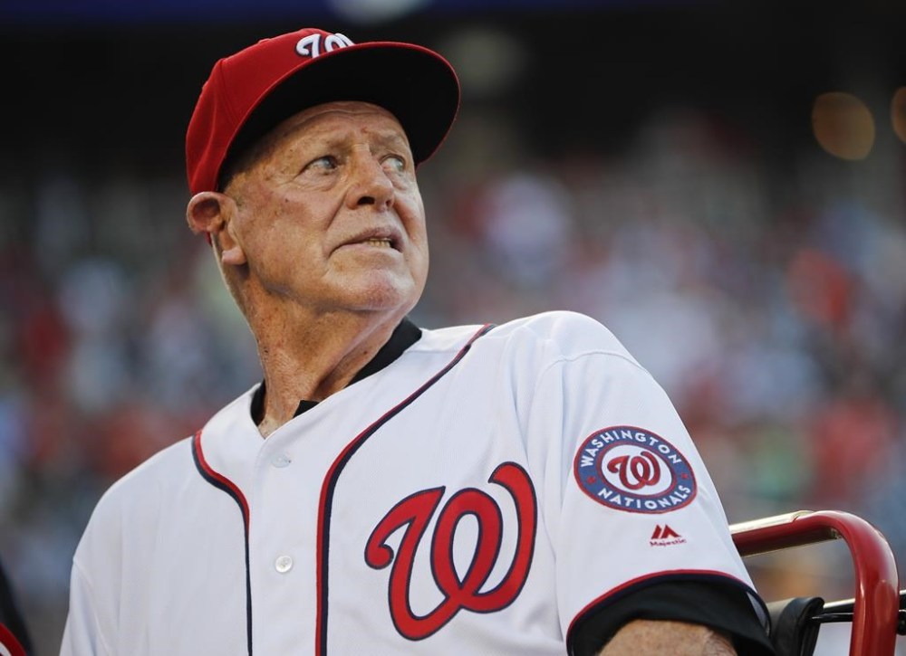 FILE - Former Washington Senators player Frank Howard looks on during a pregame ceremony at Nationals Park, Aug. 26, 2016, in Washington. Former major leaguer Howard has died at the age of 87. A spokesperson for the Washington Nationals confirmed the team was informed of Howard's death Monday, Oct. 30, 2023, by his family. (AP Photo/Pablo Martinez Monsivais, File)