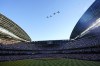Planes fly over the open roof of Chase Field before Game 4 of the baseball World Series between the Texas Rangers and Arizona Diamondbacks Tuesday, Oct. 31, 2023, in Phoenix. (AP Photo/Ross D. Franklin)