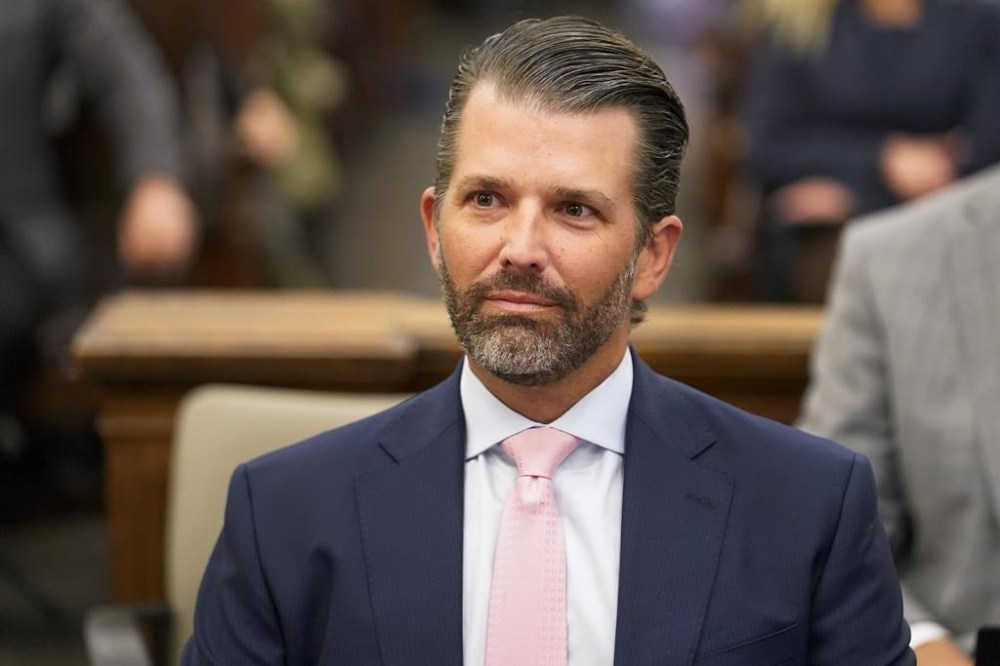 Donald Trump Jr. waits to testify in New York Supreme Court, Wednesday, Nov. 1, 2023, in New York. Donald Trump's eldest sons are set to testify in the New York civil fraud case that threatens their company's future, but a demand for daughter Ivanka's testimony is being challenged. (AP Photo/Seth Wenig)