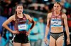 Canada's Grace Konrad, left, and Madeline Price react following the women's 400m hurdles final at the Pan American Games, in Santiago, Chile, Wednesday, Nov. 1, 2023. THE CANADIAN PRESS/Frank Gunn