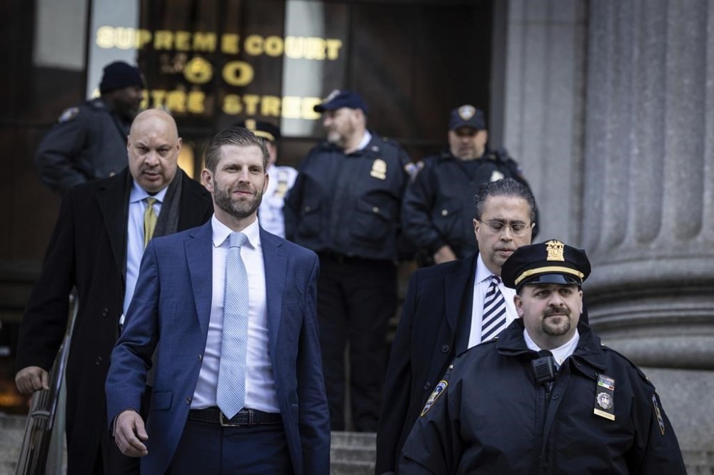 Eric Trump leaves the New York Supreme Court, Thursday, Nov. 2, 2023, in New York. (AP Photo/Stefan Jeremiah)