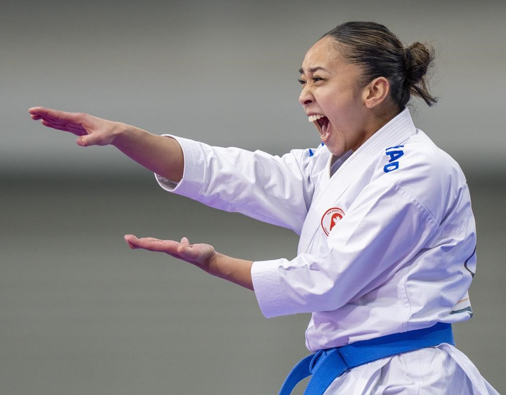 Canada's Claudia Laos-Loo competes in women's individual kata karate competition at the Pan American Games, in Santiago, Chile, Friday, Nov. 3, 2023. THE CANADIAN PRESS/Frank Gunn