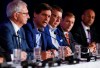 B.C. Premier David Eby, second from left, speaks to media during the closing news conference at the Council of the Federation Canadian premiers meeting at The Fort Garry Hotel in Winnipeg, Wednesday, July 12, 2023. The impact of carbon taxes on mounting cost-of-living pressures across Canada is slated to take centre stage at this week's meeting of the country's 13 premiers and territorial leaders in Halifax.THE CANADIAN PRESS/John Woods